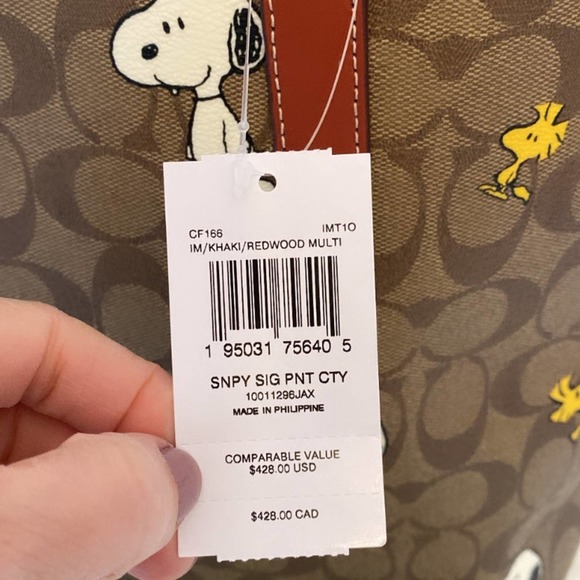 NWT💃Coach X Peanuts City Tote in Signature Canvas with Snoopy Woodstock Print - Picture 12 of 12